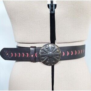 Gap Women’s Brown Leather Belt Size Large Pink Concho Medallion Western Boho